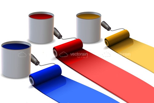 Coloured Paint Rollers with Paint Buckets